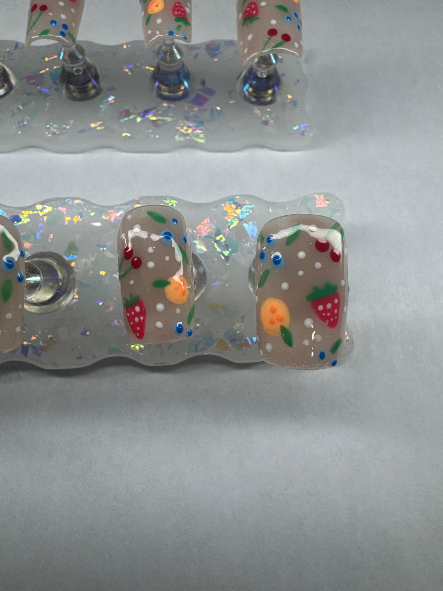 Fruit Press On Nails | Colorful Custom Nail Set | Hand Painted Fruit Nail Art | Reusable Press Ons | Cute Summer Nail Design