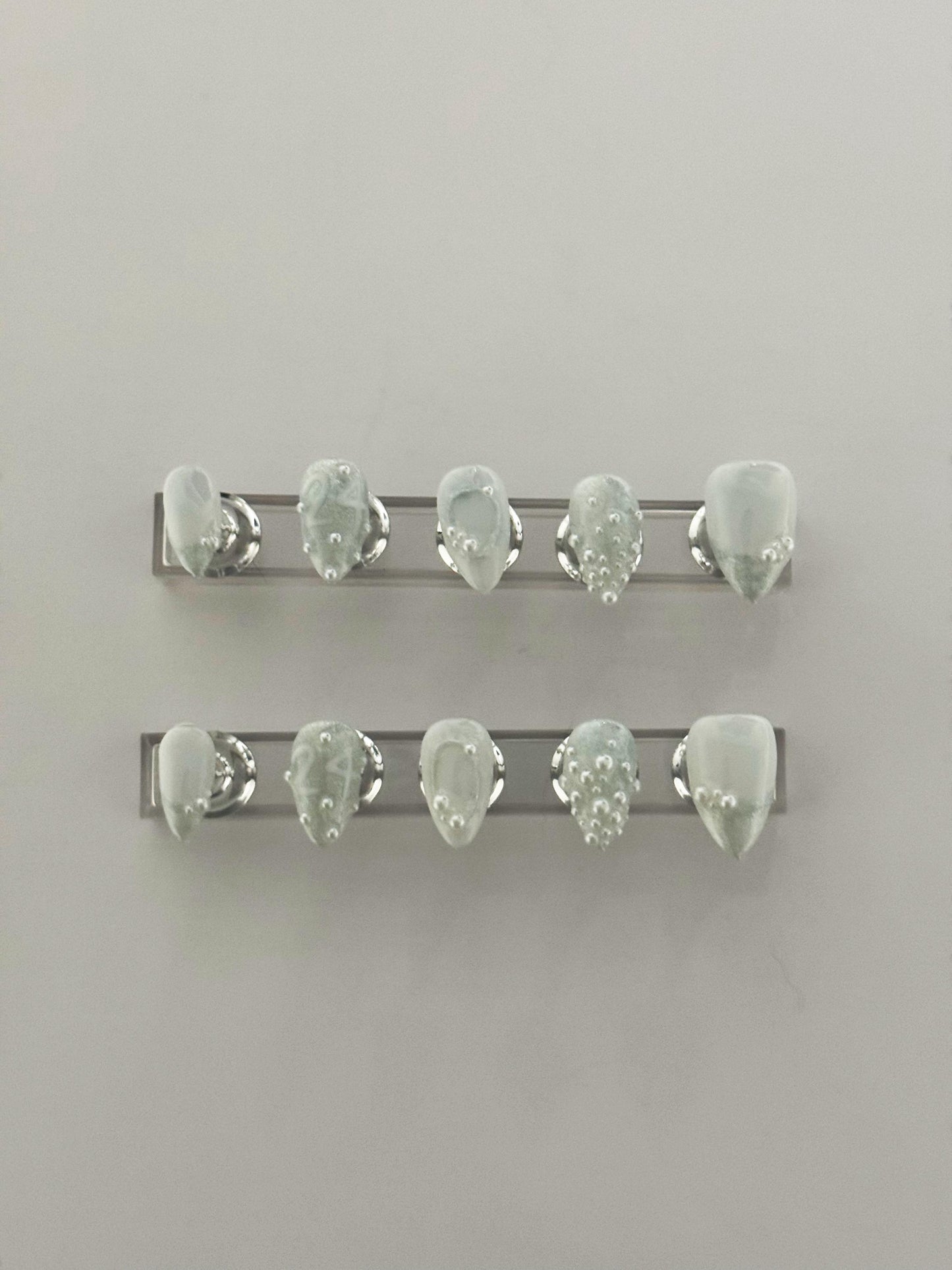 Pearl Marble Press On Nails | White Custom Nail Set | Elegant 3D Nail Art | Handmade Reusable Nails | Soft Glam Nail Design
