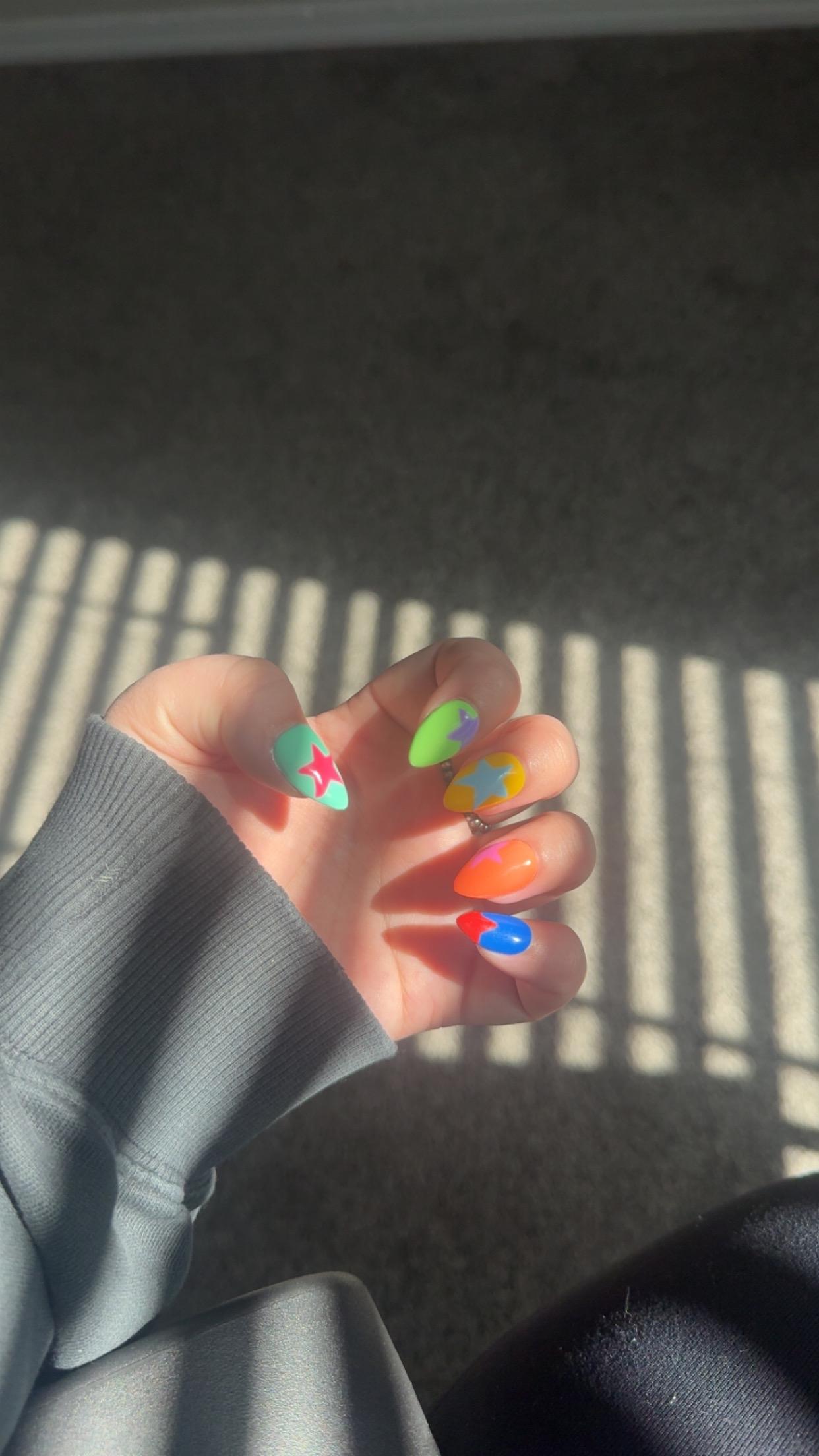 Colorful Star Press On Nails | Mismatched Nail Art Set | Bold Custom Nails | Bright Handmade Nails | Fun Pattern Nail Design