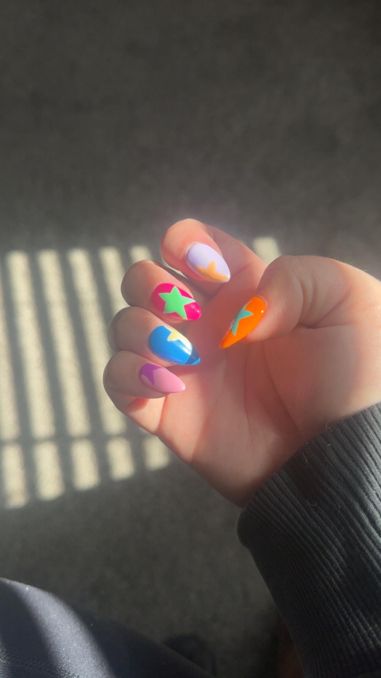 Colorful Star Press On Nails | Mismatched Nail Art Set | Bold Custom Nails | Bright Handmade Nails | Fun Pattern Nail Design