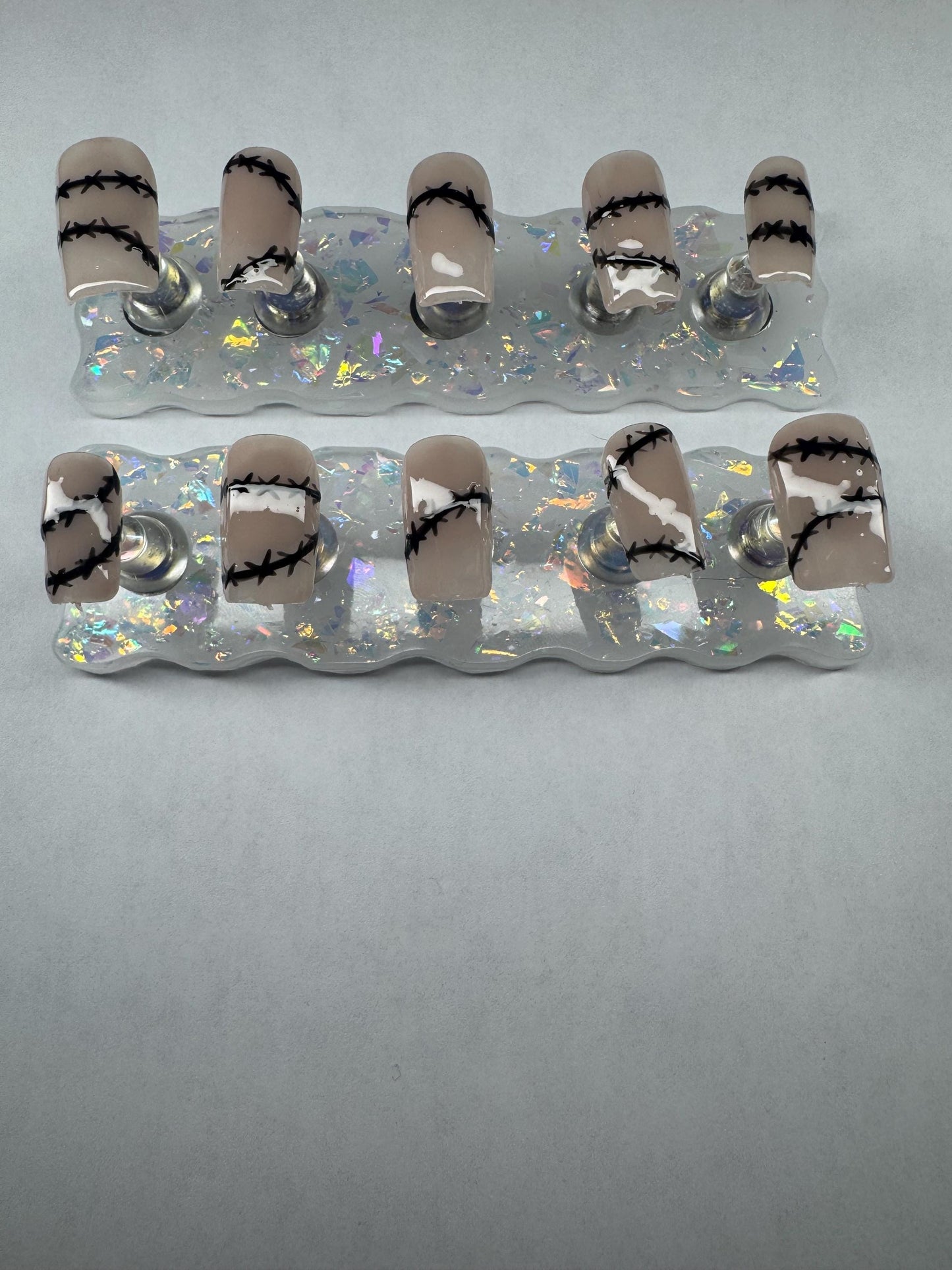 Barbed Wire Press On Nails | Nude Western Nail Set | Short Fake Nails | Hand Painted Country Tips | Custom Reusable Nail Art