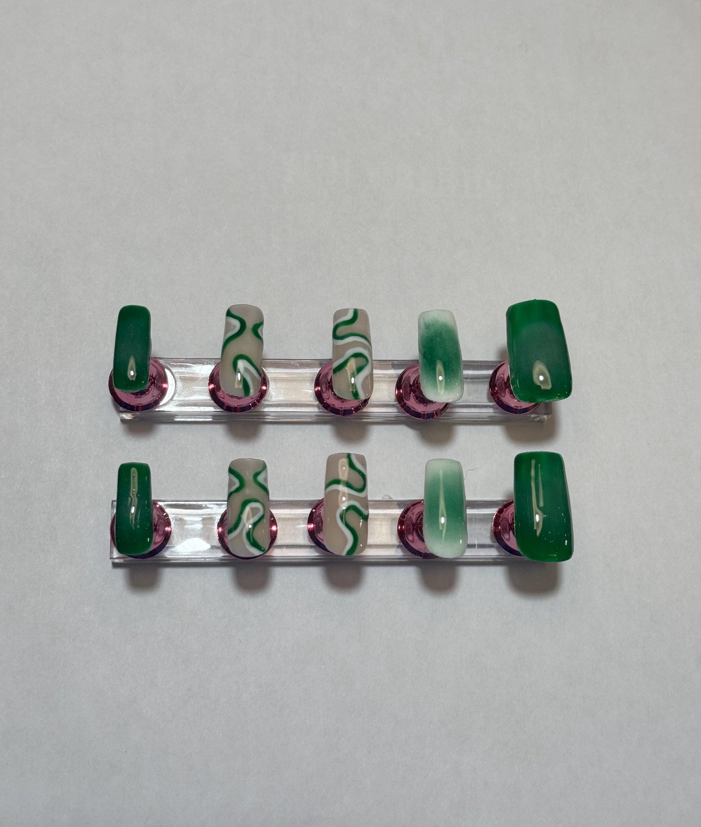 Green Swirl Press On Nails | Square Shape Custom Nail Set | Abstract Nail Art | Reusable Handmade Nails | Trendy Green Nails