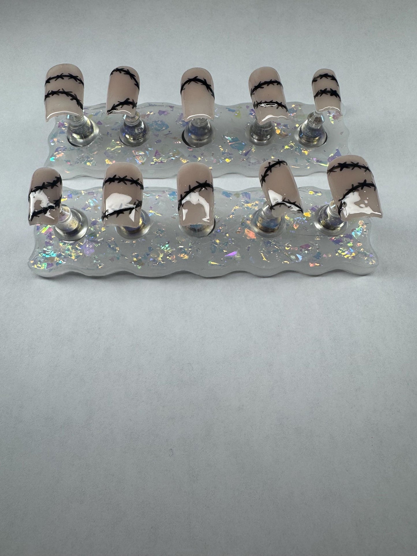 Barbed Wire Press On Nails | Nude Western Nail Set | Short Fake Nails | Hand Painted Country Tips | Custom Reusable Nail Art
