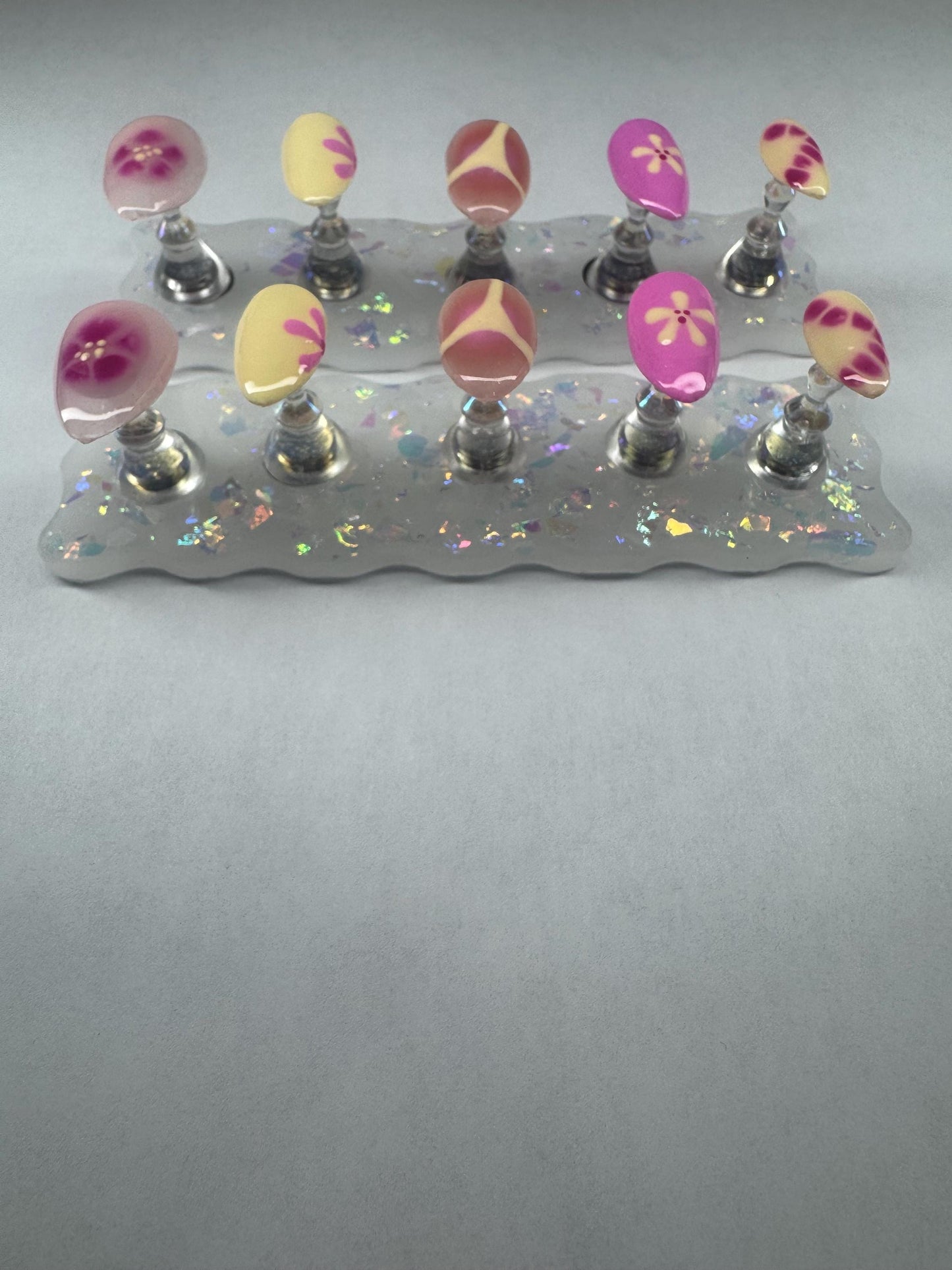 Blooming Gel Fake Nails | Pink Yellow Nail Art Set | Short Press On Nails | Hand Painted Nails | Glossy Reusable Press Ons