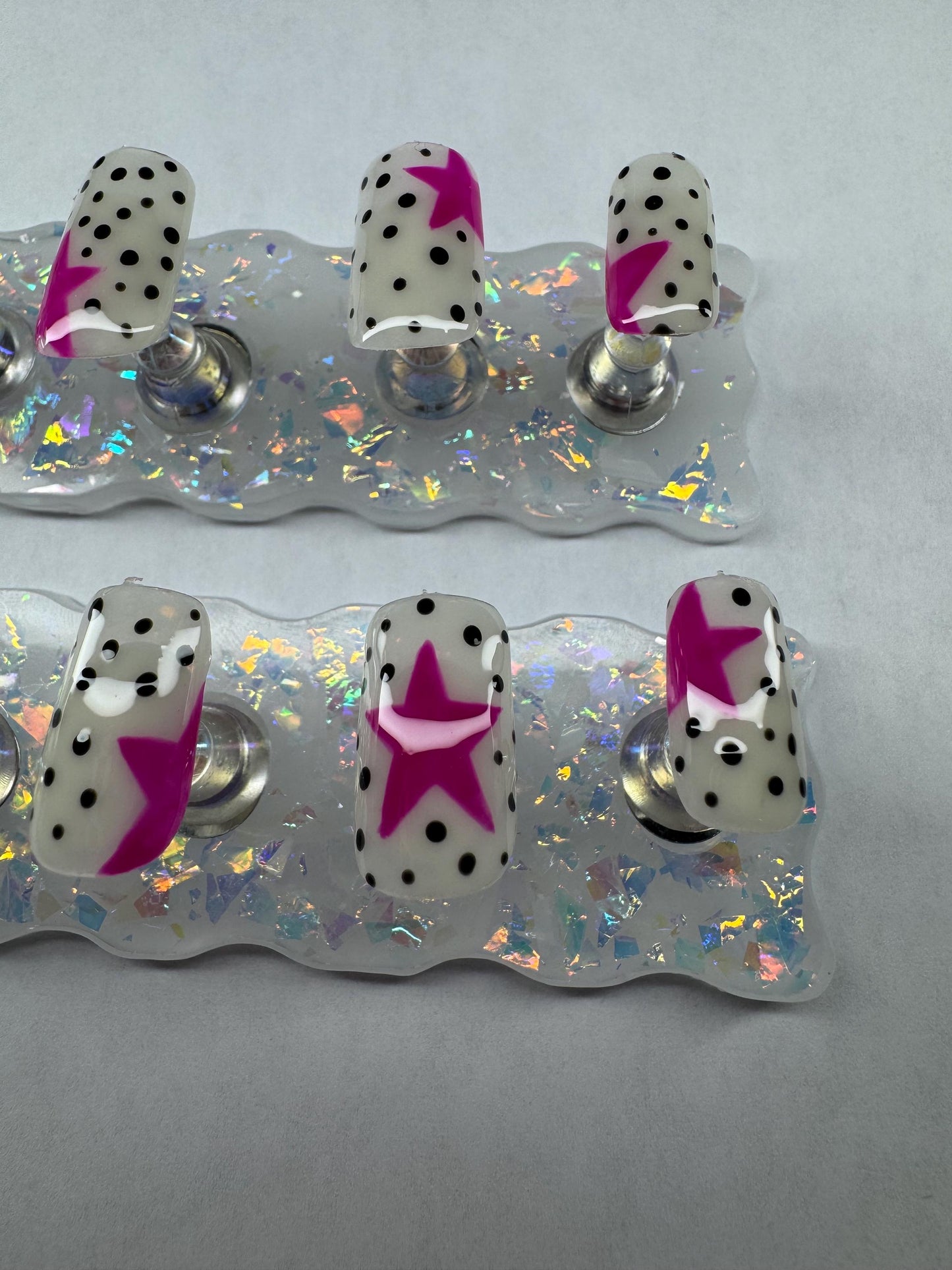 Black and White Star Nails | Polka Dot Press On Nails | Handmade False Nails | Cute Press Ons | Trendy Nail Art | Short Press On Nails