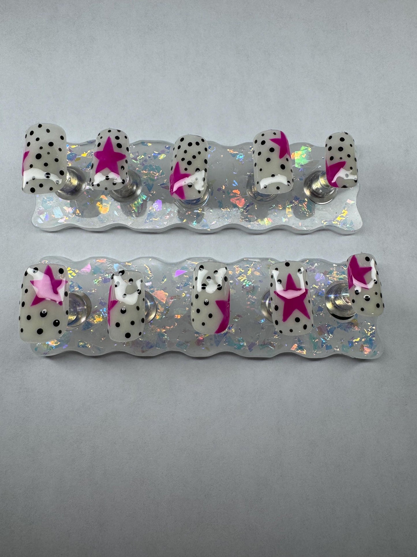 Black and White Star Nails | Polka Dot Press On Nails | Handmade False Nails | Cute Press Ons | Trendy Nail Art | Short Press On Nails
