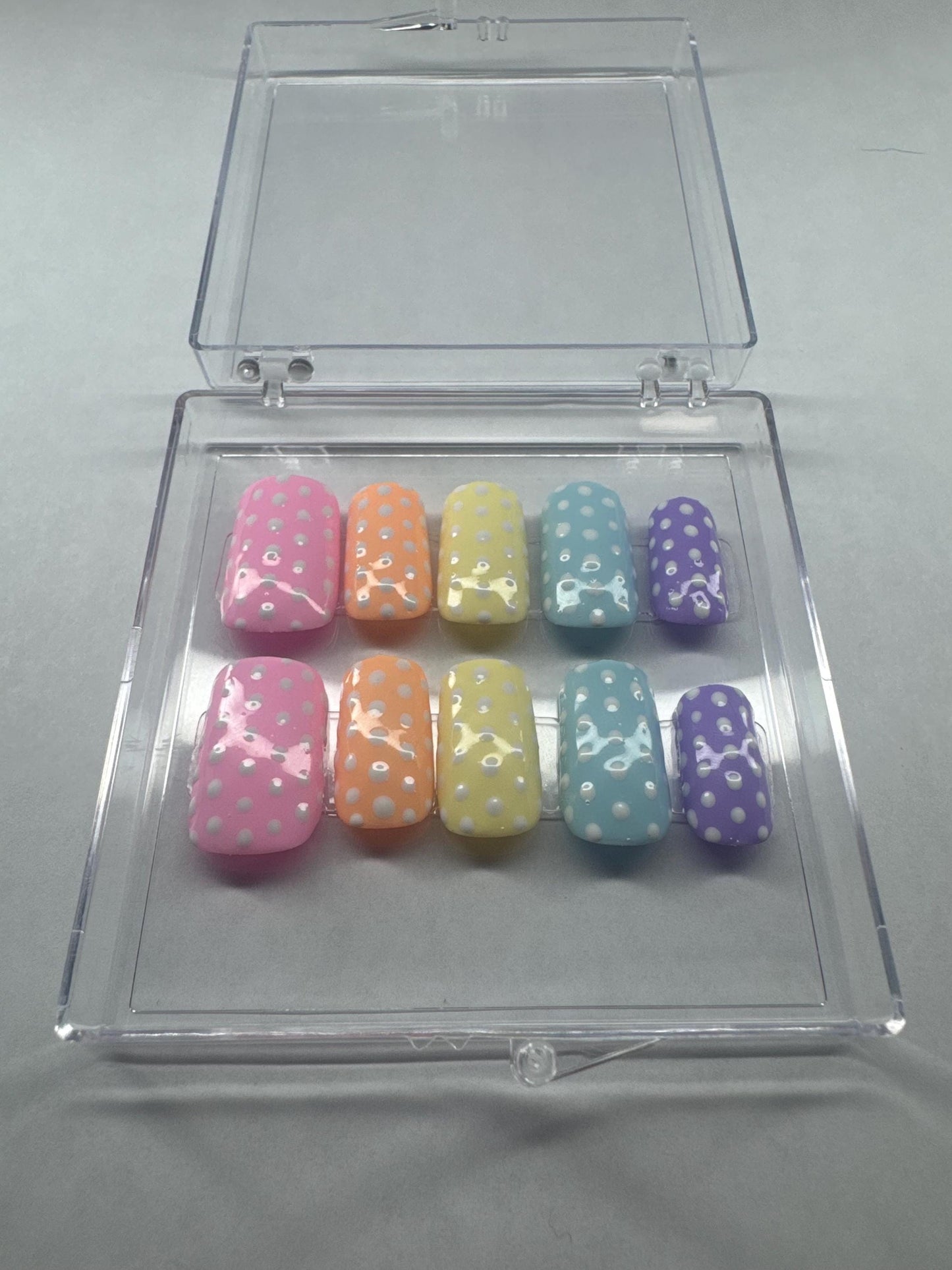 Pastel Dot Fake Nails | Spring Color Nail Tips | Easter Candy Nails | Soft Rainbow Press Ons | Cute Handmade Nail Set