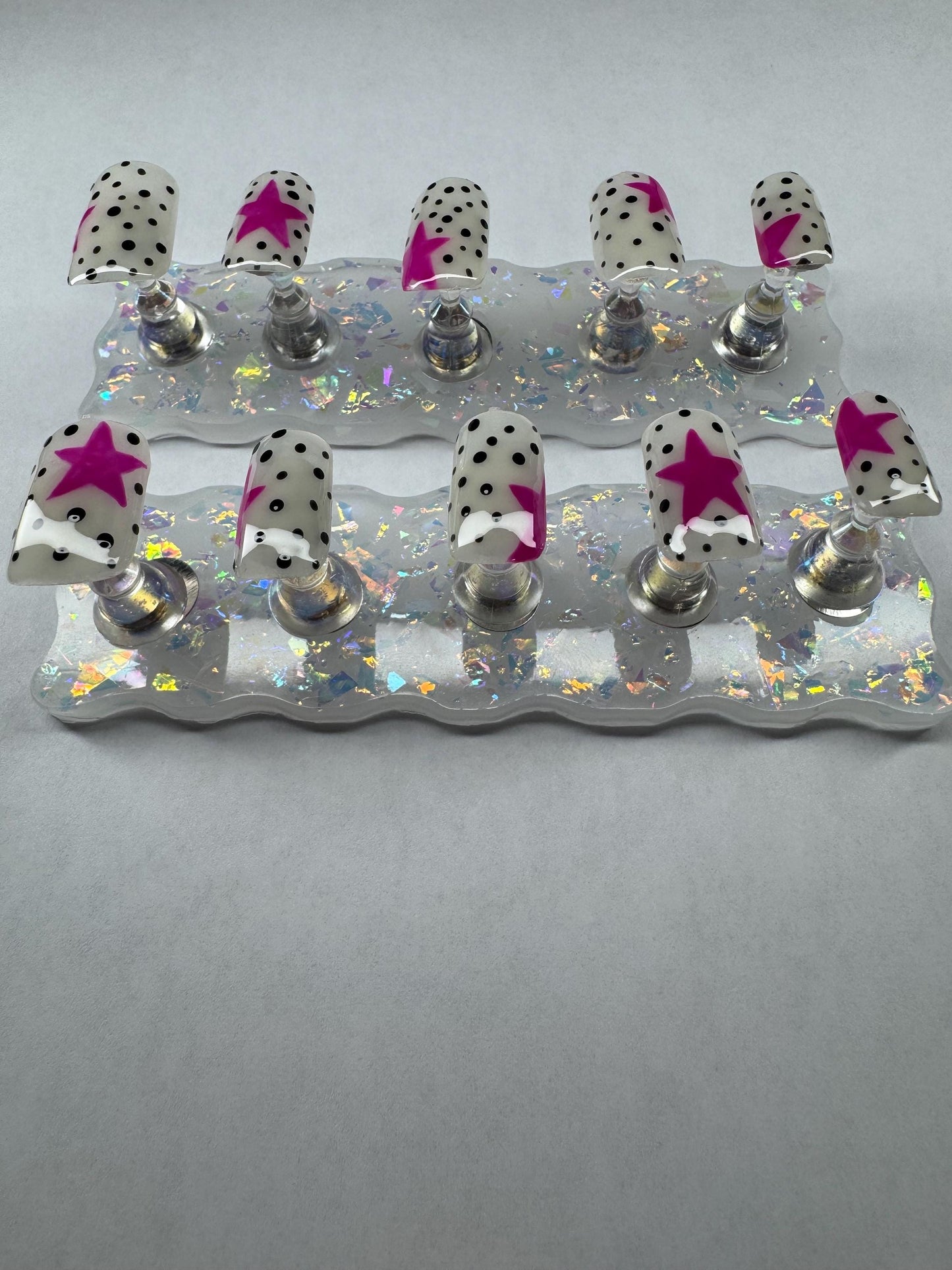 Black and White Star Nails | Polka Dot Press On Nails | Handmade False Nails | Cute Press Ons | Trendy Nail Art | Short Press On Nails